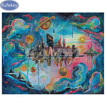 Kufwkey espaço castelo 5d pintura diamante artesanato diamante bordado exibição completa redonda/quadrado broca mosaico imagem quebra-cabeças cenário 2024 - compre barato