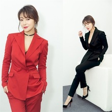 spring summer Business Women 2 Piece interview suit set uniform Long-sleeved Blazer and Pencil Pant Office Lady suits TB199 2024 - buy cheap