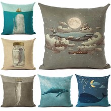 Cushion Cover Marine Animal Whale Printed Linen Car Sofa Throw Pillows Cover Decorative Pillowcase  Decorativos 45x45cm 2024 - buy cheap