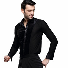 Novo masculino dança latina topo masculino camisa de dança de salão camisa preta tango/cha cha/rumba dancewear mangas compridas B-5993 2024 - compre barato