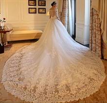 Wedding Dress New Long One-word Shoulder Lace Trailing Wedding Dress Korean Big Code Show Thin Bride Wedding Dress 2024 - buy cheap