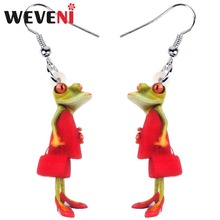 WEVENI Acrylic Elegant Red Lady Frog Earrings Drop Dangle New Trendy Anime Animal Jewelry For Women Girls Female Dropship Gift 2024 - buy cheap