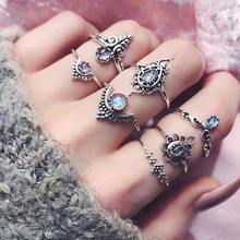 Tocona 40 Style Gold Silver Color Vintage Opal Crystal Carved Flower Snake Knuckle Midi Rings Set for Women Punk Party Jewelry 2024 - купить недорого