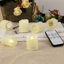 Juego de 6 velas LED sin Llama de borde ondulado con temporizador, batería controlada por control remoto, vela votiva F/boda de Navidad-blanco cálido 2024 - compra barato