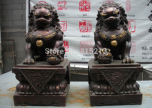 bi0011645 17"China Royal Pure Red Bronze Palace Evil Door Fu Foo Dog Lion Statue Pair 2024 - buy cheap