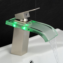 Basin Faucet Bathroom Waterfall LED Faucet Glass Waterfall Brass  Bathroom Mixer Tap Deck Mounted Basin Sink Mixer Tap LH-16802 2024 - buy cheap