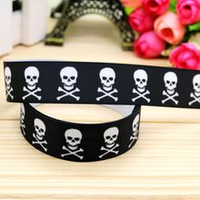 7/8'' Free shipping skull printed grosgrain ribbon hair bow headwear party decoration wholesale OEM 22mm H5199 2024 - buy cheap