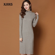 XJXKS slim good quality women turtleneck sweater dresss comfortable wool and cashmere knitted soft women pull femme hiver dress 2024 - buy cheap