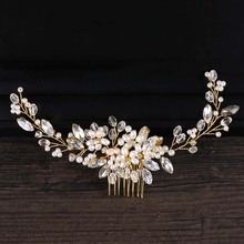 Hot Sale Golden Leaf Bridal Hair Combs Wedding Hair Accessories Pearl Beads Tiaras Hair Jewelry Headpiece Hair Comb Jewellery LB 2024 - buy cheap