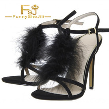 Sandalias de tacón de aguja con correa en T para mujer, zapatos de ante de Piel negra, con punta abierta, Incomparable, elegantes e inusuales, a la moda, Sexy, FSJ 2024 - compra barato