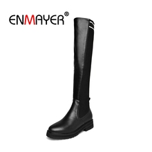 ENMAYER Woman Over The Knee High boots Winter Causal Round toe Slip on Stretch thigh High boots Wedges Black Elastic band CR1427 2024 - buy cheap