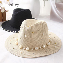 Sombrero de paja con perlas para hombre y mujer, sombrero de playa, estilo panamá, a la moda, para verano y primavera 2024 - compra barato