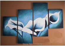 Pintura al óleo de flor azul de la gloria de la mañana de alta calidad sobre lienzo 4 Uds establece la decoración abstracta del hogar imagen moderna de la pared para la sala de estar 2024 - compra barato