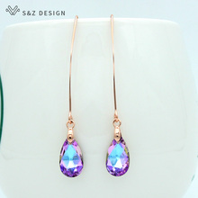 S&Z New 585 Rose Gold Imitation Crystal Water Drop Dangle Earrings Long Ear Hook Japanese/Korean For Women Party Jewelry Gift 2024 - buy cheap