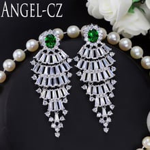 ANGELCZ Exquisite Wedding Party Jewelry Green Long Chandelier Cubic Zirconia Stone Bridal Big Drop Earrings For Women AE089 2024 - buy cheap