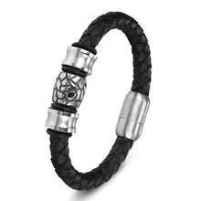 Pulseira de couro genuíno, bracelete com trança magnética de aço inoxidável para homens e mulheres, joias masculinas 2024 - compre barato