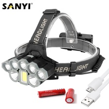 Sanyi XML T6 COB LED Headlamp Headlight USB Charging Head Lamp Torch Red Taillight 18650 Flashlight for Outdoor Cycling Fishing 2024 - buy cheap