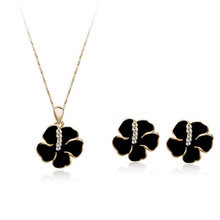 Ociki Rose Gold Color CZ Crystal Black Flower Necklace and Earring Jewelry Set for Women Girls Gift Drop Shipping Wholesale 2024 - buy cheap