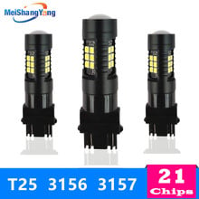 Bombillas Led T25 3156 3157 P27W P27/7W, superbrillantes, 1200LM, intermitente para coche, faro de luz para marcha atrás, blanco, amarillo, rojo, 12V, 24V 2024 - compra barato