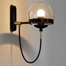 Lámpara de pared de estilo nórdico, luz led con bola de cristal americana de hierro forjado, estilo retro industrial y minimalista, ideal para dormitorio, mesita de noche, hotel y pasillo 2024 - compra barato