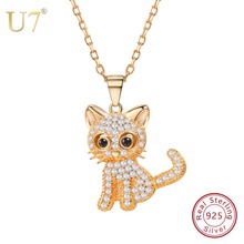 U7 Cute Cat Pet Pendants Sliver Chain Gold Color CZ 925 Sterling Silver Animal Necklaces Women Jewelry for Girls Gifts New SC149 2024 - buy cheap