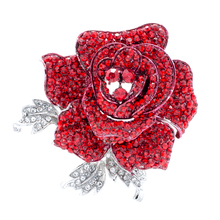 Crystals Rhinestone Rose Brooch Leaves Flower Broach Hat Pins Women Jewelry Accessories Bridal Wedding FB1077 2024 - buy cheap