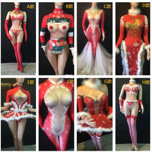 Body rojo con estampado en 3D para mujer, traje Sexy de estilo navideño, ropa de fiesta de discoteca, trajes de actuación para fiesta y discoteca 2024 - compra barato