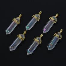 10pcs/Lot Natural Crystal Quartz Stone Stick Point Pendants,Plated Gold Bail Charms Pendant Bead,Hexagonal Stone Point Pendants 2024 - buy cheap