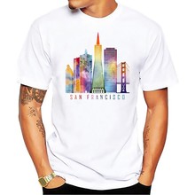 San Francisco city landmark watercolor funny tshirt men new white short sleeve casual homme cool t shirt 2024 - buy cheap