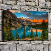 Cuadros impresos en lienzo para marco de sala de estar, pintura de lago Moraine, arte de pared, puesta de sol, árbol, montaña, bosque, póster, decoración del hogar, 1 pieza 2024 - compra barato