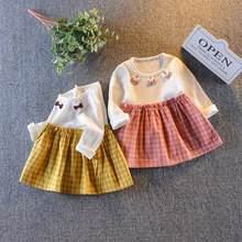 Детское клетчатое платье в стиле пэчворк, с длинным рукавом 2024 - купить недорого