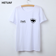 Женская футболка с принтом HETUAF, хлопковая Футболка с принтом ресниц, уличная одежда в стиле ольччан 2024 - купить недорого