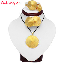Adixyn, collar/pendientes/colgante/anillo/brazalete de moda etíope, conjunto de joyería para mujer/niñas, Color dorado, joyería nupcial africana 2024 - compra barato
