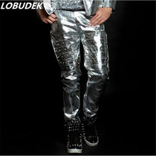 Fashion Normic Silver Rivet Pants Costume Men Slim Trousers Singer Dancer Performance Stage Wear Clothes Show Party Nightclub 2024 - buy cheap