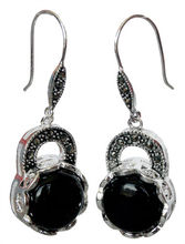 FREE SHIPPING fashion design New 925 Silver black gem stone Marcasite Earrings nice gift 2024 - buy cheap