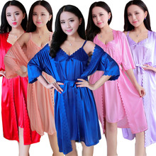 Hot Sale Womens robe femme  Sexy Womens Silk Satin Ladies Pajamas Sleepwear&Robes Nightdress Nightgown UK 2 PCS 2024 - buy cheap