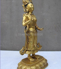 10"Tibet Buddhism Temple Pure Bronze stand kwan yin Buddha Statue 2024 - buy cheap