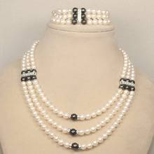 Wonderful Lucky Jewelry beautiful Three rows necklace 7-8mm white seawater cultured freshwater pearls, global wide  2024 - buy cheap