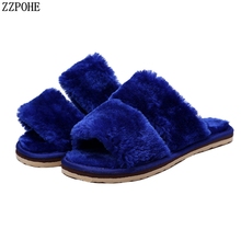 Spring Autumn Fashion Women's Slip On Plush Slippers Woman Faux Fur Fashion Warm Shoes Ladies Home Slippers Winter Female Flats 2024 - buy cheap