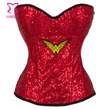 Red Sequins Wonder Woman Corset Bustier Sexy Lingerie Corpetes E Corselet Overbust Gothic Clothing Supergirl Burlesque Costumes 2024 - buy cheap
