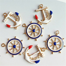 10 pcs/lot Alloy Creative Anchor Rudder Pendant Buttons Ornaments Jewelry Earrings Choker Hair DIY Jewelry Accessories Handmade 2024 - buy cheap