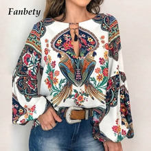 Blusa de manga larga con estampado Floral para verano, camisa informal con cordones y borlas para mujer, 2021 2024 - compra barato