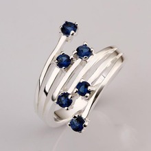 Обручальное кольцо для женщин, классическое элегантное шесть синих фианитов серебряного цвета, модные милые ювелирные изделия, подарок, оптовая продажа 2024 - купить недорого