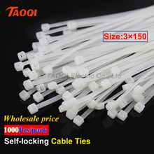 1000Pcs/pack 3*150mm Nylon Cable Ties 1.9mm width Self-locking Plastic Nylon Fasten Wire Zip Tie wholesale price 2024 - купить недорого