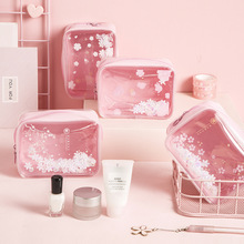 Cute Cherry Blossoms Sequins Makeup Bags Cosmetic Case Girl Pink Transparent Pvc Travel Organizer Pouch Clear Make Up Bag Female 2024 - buy cheap