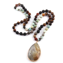 Free Shipping Fashion Semi Precious Stones Long Knotted Stone Drop Pendant Necklaces 2024 - buy cheap