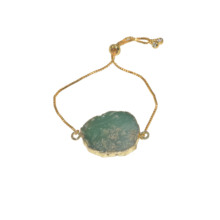 Женский браслет с цепочкой, золотой ободок, натуральный срез, зеленый, Chrysoprase 2024 - купить недорого