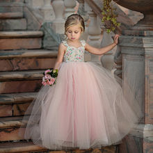 Vestido de princesa para niña, Vestido largo de flores para niña para fiesta de cumpleaños, vestido de tul de encaje para niña pequeña, vestido de bola para niña 2018 2024 - compra barato