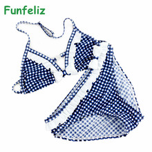 Funfeliz-Conjunto de bikini a cuadros para niñas, traje de baño para niñas de 4 a 16 años, 3 colores 2024 - compra barato