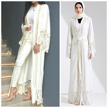 Muslim Lace Maxi Dress Abaya Embroidery Cardigan Pearl Long Robes Tunic Kimono Jubah Middle East Ramadan Arab Islamic Clothing 2024 - buy cheap